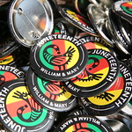 W&M’s commemorative Juneteenth button displays the Sankofa, an Adinkra symbol from Ghana, which translates as “to look into one’s past in order to move forward.”