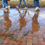 Giant rain puddles on the red W&M bricks are common during the winter months.
