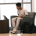 A W&M student studies in one of the alcoves of the School of Education.