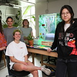 The MindBot team. From left to right: Professor Ran Yang, Emma Stiller ’24, Emily Morris ’24 (sitting), Anna McNally ’24, Trinny Xu ’27.