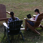 The Sunken Garden is the ideal spot for friends to study and catch up on an unseasonably warm February day.