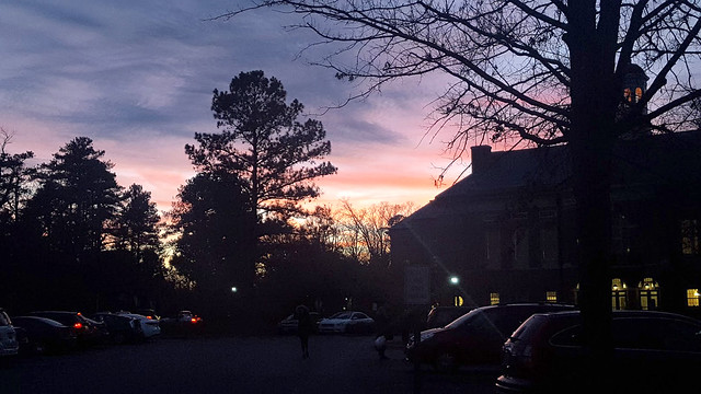 As I left Miller Hall one December evening I turned to see the beautiful sunset and immediately noticed its resemblance to the American flag. How appropriate for the American flag to fly over Colonial Williamsburg (and Miller Hall).