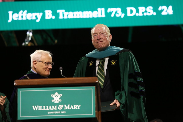 Former W&M Rector Jeffrey B. Trammell '73, a leader in strategic counseling, politics and education and advocate for LGBTQ rights, received an honorary degree at the ceremony.