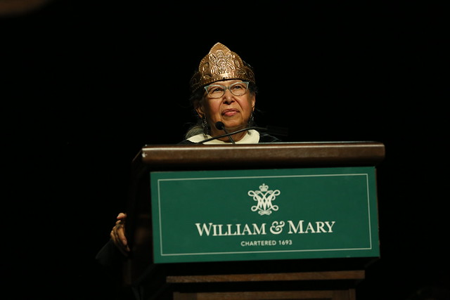 Chief Lynette Allston of the Nottoway Indian Tribe of Virginia addresses the 2023 Charter Day attendees.