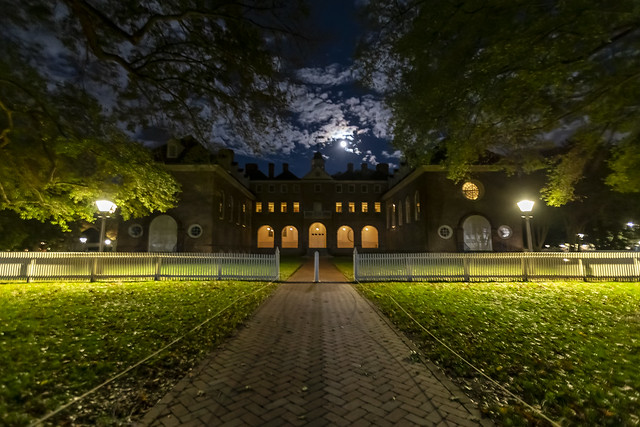 The Wren Building at night